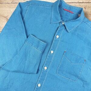 TOMMY BAHAMA Relax Linen Long Sleeve Button Up Shirt Blue Mens L